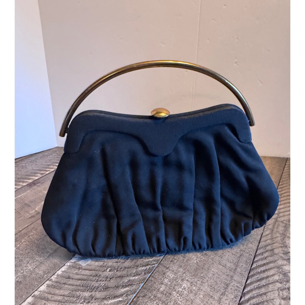 Garay Handbag Womens Small Black Vintage Gold Handle Pleated Evening Bag